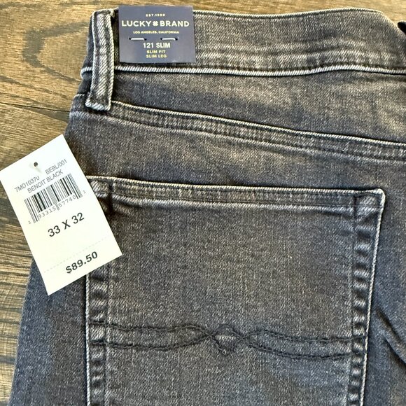 Lucky Brand 121 Slim Jean 33x32 Slim Fit Slim Leg Benoit Black Dark Wash NWT - Picture 5 of 6